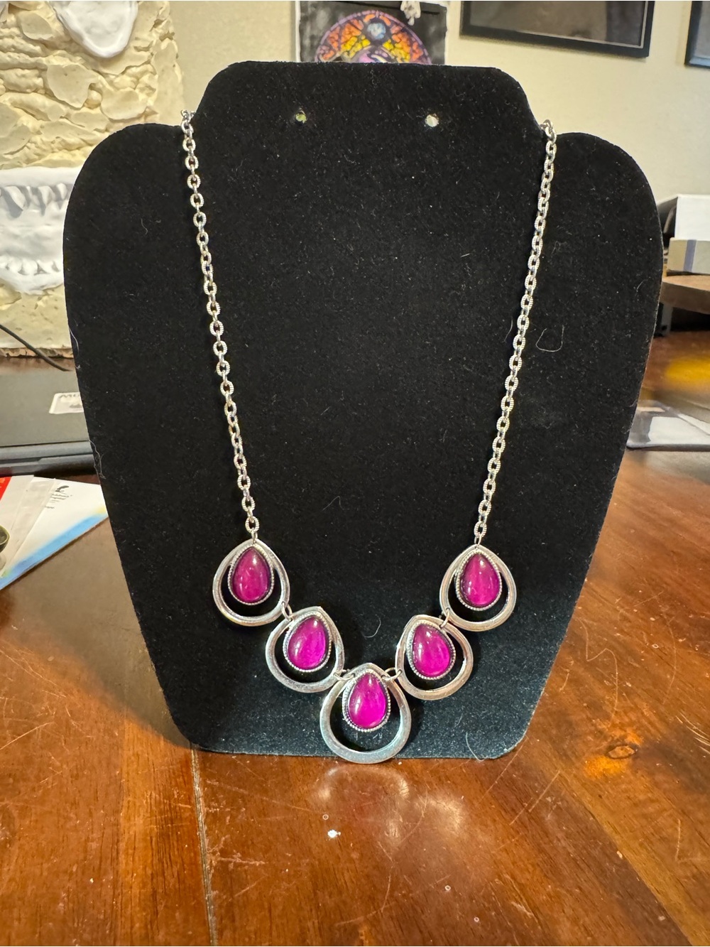 Pink Teardrop Statement Necklace